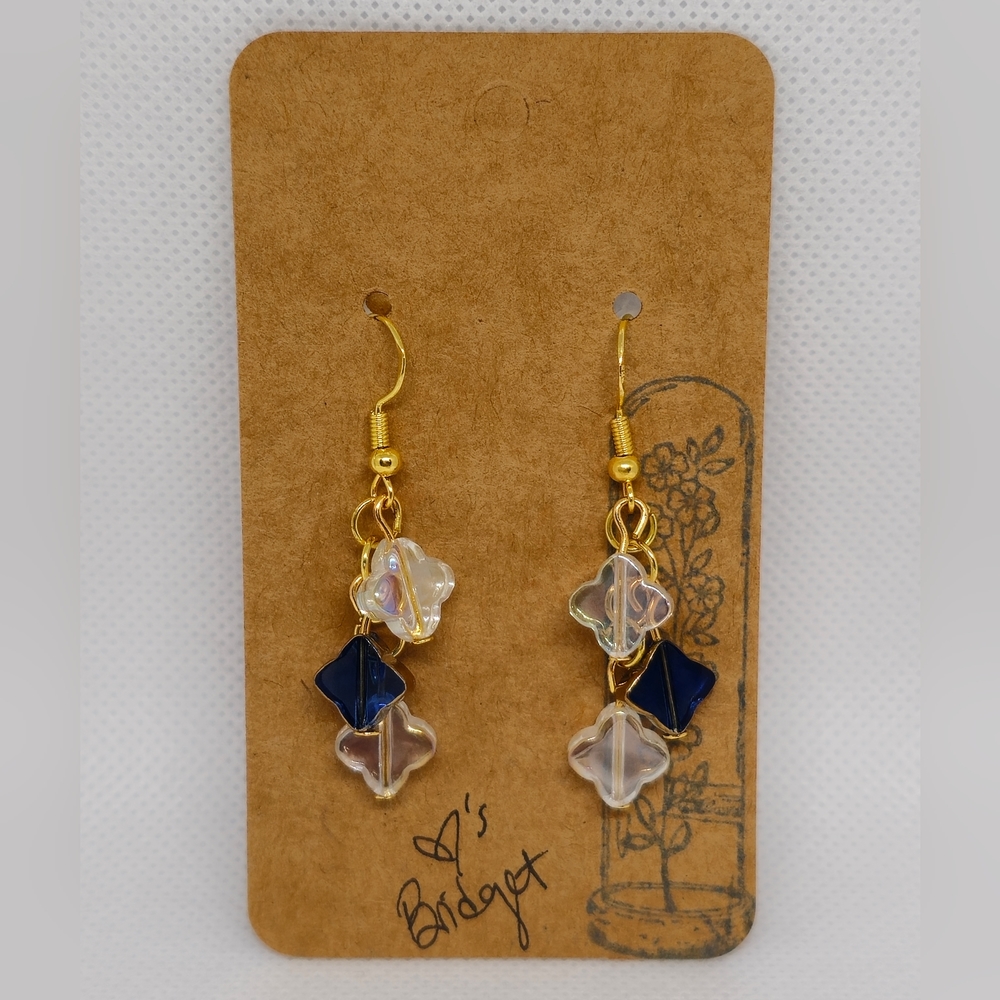 Handmade by me sterling silver fish hook clover dangle glass bead earrings